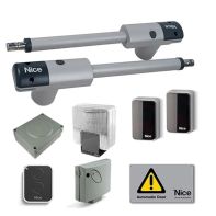 Kit d&#39;automatisation pour portail battant Nice TOO4500KCE 230V, compatible avec les portails jusqu&#39;à 4,5 m de hauteur et 250 kg, avec cellules photoélectriques et feu clignotant.