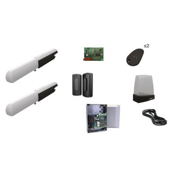 Kit d&#39;automatisation pour portail à 2 vantaux CAME U7090, 230 V, portée jusqu&#39;à 3 m par vantail, A3000, avec unité de commande et accessoires.