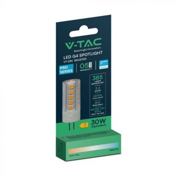 V-TAC PRO VT-234 ampoule chip LED samsung smd 3.2W G4 300° 385LM blanc naturel 4000K - SKU 21132