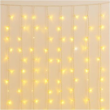 Rideau lumineux LED ETTROIT 216, 5 m, lumière jaune, câble blanc, IP65, extensible, effet flash, avec fils de longueurs alternées (de 3 à 12 cm) pour un effet dynamique