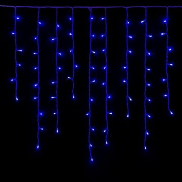 Rideau lumineux LED ETTROIT 120, 3 m, lumière bleue, câble blanc, IP65, extensible, effet flash, avec fils suspendus de longueurs alternées (30-70-40-60 cm) pour un effet cascade