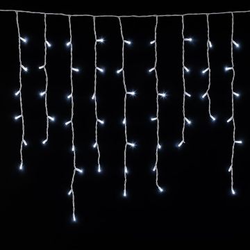 Rideau lumineux LED ETTROIT 200, 5 m, lumière blanche, câble blanc, IP65, extensible, effet flash, avec fils suspendus de longueurs alternées (30-70-40-60 cm) pour un effet cascade