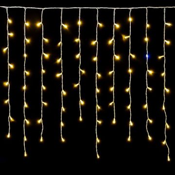 Rideau lumineux LED ETTROIT 120, 3 m, lumière jaune, câble blanc, IP65, extensible, effet flash, avec fils suspendus de longueurs alternées (30-70-40-60 cm) pour un effet cascade