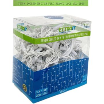 Guirlande lumineuse ETTROIT 200 LED, 3 m, lumière bleue, câble blanc, IP65, extensible, effet flash, avec fils uniformes de 1 mètre, guirlande de Noël, boutiques, balcon de Noël
