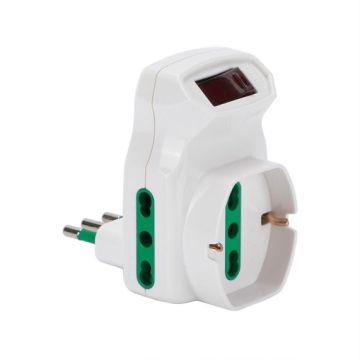 FANTON 87317 Adaptateur triple de petite fiche 10A vers 2 prises bypass 16A - 1 prise bypass Schuko avec interrupteur