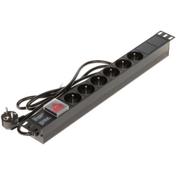Multiprise pour Montage en Rack 19" avec 6 Prises CEE 7/5 3680W Interrupteur Rétroéclairé