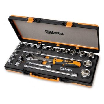 Coffret métallique avec 17pcs. 1 cliquet réversible 1/2" avec 17 douilles 6 pans et accessoires Beta 920A/C17M Coffret métallique avec 17pcs. 1 cliquet réversible 1/2" avec 17 douilles 6 pans et accessoires Beta 920A/C17M