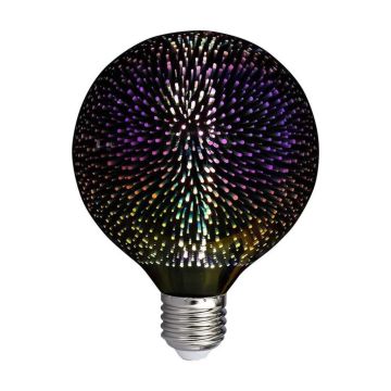 V-TAC VT-2223 Ampoule led globe effet 3D 4W E27 G125 filament blanc chaud 3000K en verre chromé - SKU 212706