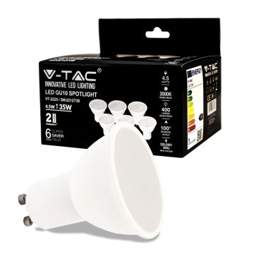 V-TAC VT-2225 Spot Led 4.5W SMD GU10 blanc froid 6500K couvercle satiné boîte 6 pièces - SKU 212741