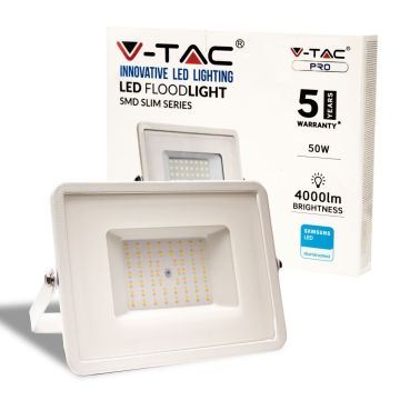 V-TAC PRO VT-50-W-N Projecteur LED 50W Chip Samsung SMD blanc chaud 3000K 4000LM 100° corps blanc IP65 - SKU 21409 V-TAC PRO VT-50-W-N Projecteur LED 50W Chip Samsung SMD blanc chaud 3000K 4000LM 100° corps blanc IP65 - SKU 21409