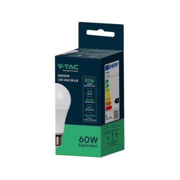 V-TAC VT-2016 Ampoule LED E27 8,5W A60 avec capteur crépusculaire allumage automatique blanc chaud 3000K - 214459 V-TAC VT-2016 Ampoule LED E27 8,5W A60 avec capteur crépusculaire allumage automatique blanc chaud 3000K - 214459