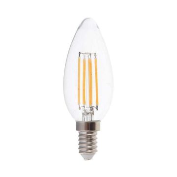 V-TAC VT-2127 Ampoule bougie LED E14 6W 100LM/W filament blanc chaud 3000K - SKU 217423