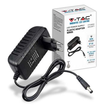 V-TAC VT-23032 Alimentation à découpage stabilisée 30W 12V 2,5A jack 2,1mm Plug&amp;play en plastique - SKU 2671