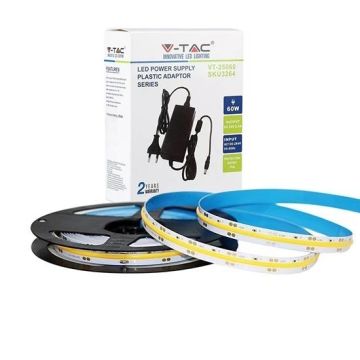 V-TAC Kit bande LED strip led COB 24V 421LEDs/m 5m blanc neutre 4000K IP20 + alimentation stabilisée - SKU 2677 V-TAC Kit bande LED strip led COB 24V 421LEDs/m 5m blanc neutre 4000K IP20 + alimentation stabilisée - SKU 2677