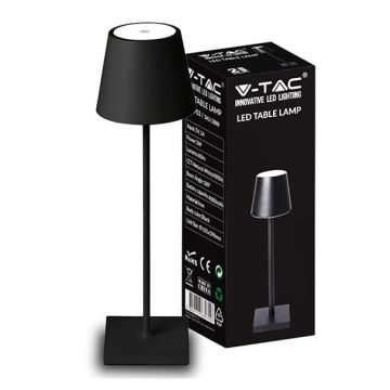 V-TAC VT-7703 Lampe de table LED 3W blanc naturel 4000K avec batterie 4000mA dimmable bouton ON/OFF tactile couleur noir IP20 - SKU 2888