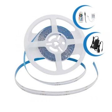 V-TAC Kit bande LED COB 5M 13W/M 672LED/M Multicolore RGB CRI>80 IP20 + contrôleur + alimentation stabilisée - SKU 2972