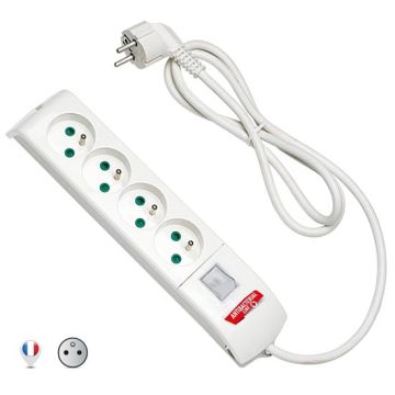 Multiprises FIDO 4 prises standard français std. 2P+E 16A avec interrupteur corps blanc antibactérien par Biocote contre 99% des virus Fanton 410200AB