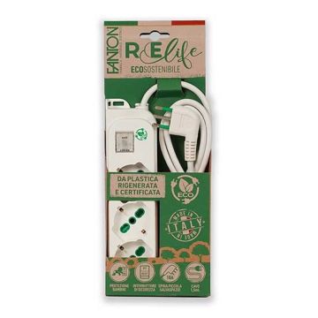 Multiprise OMEGA ECO 3 prises schuko Italien/Allemand 2P+T 16A câble 1,5m fiche italienne std. 2P+T 10A avec interrupteur Fanton 474604ECO