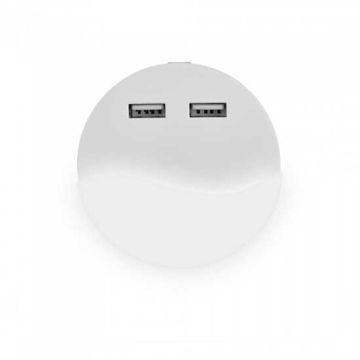 V-TAC PRO VT-84 Veilleuse Led chip samsung blanc chaud 3000K forme ronde blanche avec capteur Light + ports USB - sku 505