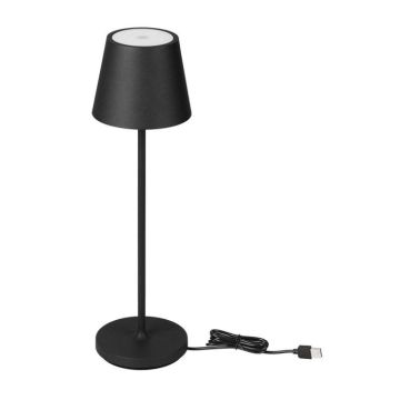 V-TAC VT-7522 Lampe de table LED 2W blanc chaud 3000K avec batterie 4400mA Charge sans fil bouton ON/OFF dimmable tactile couleur noir IP54 - SKU 7652
