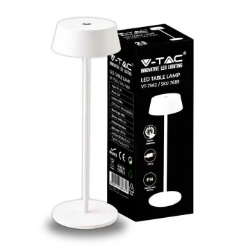 V-TAC VT-7562 Lampe de Table LED couleur blanche 2W en Aluminium rechargeable par USB avec Dimmable Touch IP54 3000K sku 7689