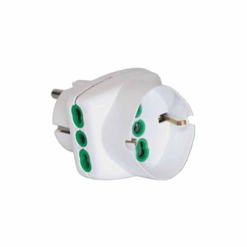 Adaptateur à trois voies plug français/allemand std. 2P+E 16A 2 prises 2P+E 16A 1 prise italienne/allemande std. 2P+E 16A Fanton 82230