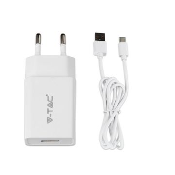 V-TAC VT-5382 Kit de charge rapide avec adaptateur de voyage et câble USB de type C blanc - sku 8643 V-TAC VT-5382 Kit de charge rapide avec adaptateur de voyage et câble USB de type C blanc - sku 8643
