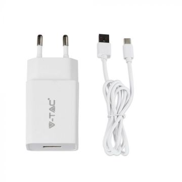 Chargeur de voyage V-TAC avec câble de charge rapide Chargeur USB type-C 2,1A - 8647 Chargeur de voyage V-TAC avec câble de charge rapide Chargeur USB type-C 2,1A - 8647