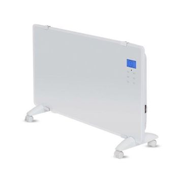 V-TAC VT-2002WRD Réchauffeur de convecteur en verre 2000W Écran LCD écran tactile + télécommande IR aluminium blanc IP24 - sku 8663