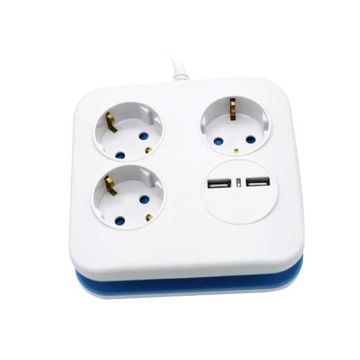 V-TAC VT-1153-2 Rallonge électrique Multiprise 3 x Schuko 10A EU standard  3680W + 2 usb chargeur câble 1,5m - sku 8799