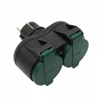 V-TAC VT-1102-2 prise extérieure 2 voies adaptateur 16A EU standard IP44 noir + vert - SKU 8812 V-TAC VT-1102-2 prise extérieure 2 voies adaptateur 16A EU standard IP44 noir + vert - SKU 8812