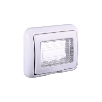 Plaque ETTROIT avec couvercle 3P IP55 boîtier hydrobox compatible avec Bticino Living couleur blanc - LB2703