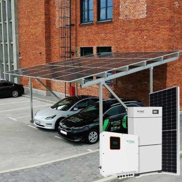 Kit abri solaire pour 2 places carport Panneau photovoltaïque 8Kwp (15pcs) - Onduleur hybride 8kw - Recharge voiture électrique batterie de stockage 20Kw