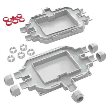 Boîte de jonction à 5 entrées IP68/IP69K préremplie avec gel Raytech FOX BOX