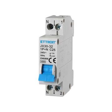 Interrupteur thermique magnétique 1P+N 25A 220V 1 module DIN Ettroit JX152540