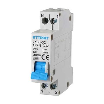 Interrupteur thermique magnétique 1P+N 32A 220V 1 module DIN Ettroit JX153240