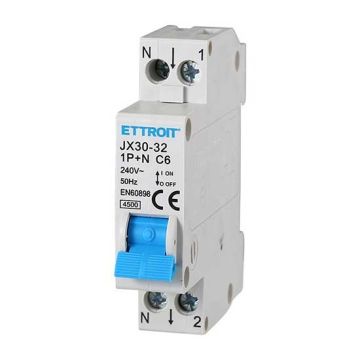 ETTROIT Interrupteur thermique magnétique 1P+N 6A 4,5Ka 220V 1 module DIN JX150640