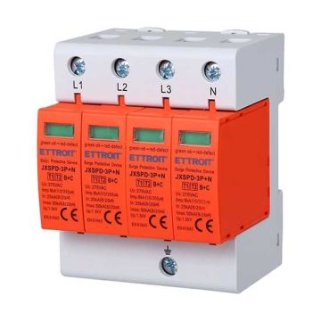 Parafoudre T1+T2 220V 3P+N 3 pôles Occupe 4 modules DIN Ettroit JXSPD-3P+N