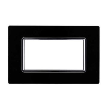 Ettroit Plaque compatible Bticino Livinglight 4 modules en verre, coloris noir - LN84402
