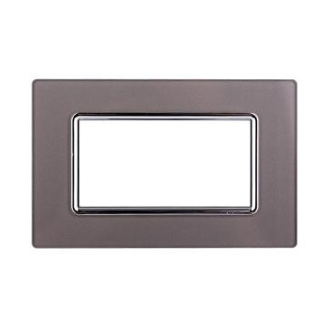 Ettroit Plaque compatible Bticino Livinglight 4 modules en verre couleur argent - LN84406