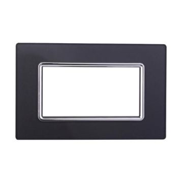 Ettroit Plaque compatible Bticino Livinglight 4 modules verre graphite acier foncé - LN84410