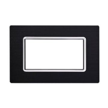 Ettroit Plaque 4 places compatible Bticino Livinglight 4 modules aluminium coloris noir - LN86402