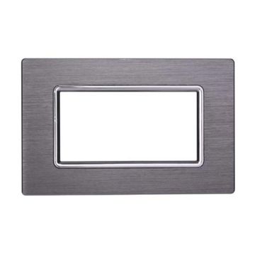 Ettroit Plaque compatible Bticino Livinglight 4 modules aluminium couleur argent satiné - LN86406