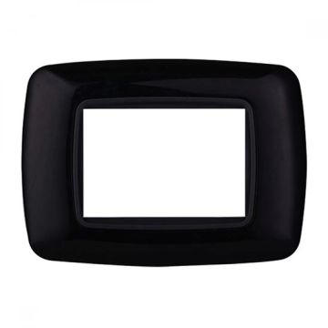 Plaque plastique arrondie 3 modules Bticino Livinglight compatible Ettroit, coloris noir - LN88302