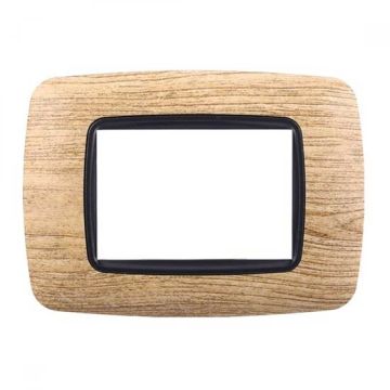 Ettroit Plaque compatible Bticino Livinglight 3 modules arrondie plastique coloris bois clair - LN88304