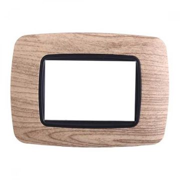Ettroit Plaque compatible Bticino Livinglight 3 modules arrondie plastique coloris bois foncé - LN88305