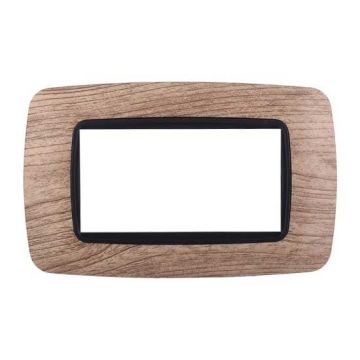 Ettroit Plaque compatible Bticino Livinglight 4 modules arrondie plastique coloris bois clair - LN88404