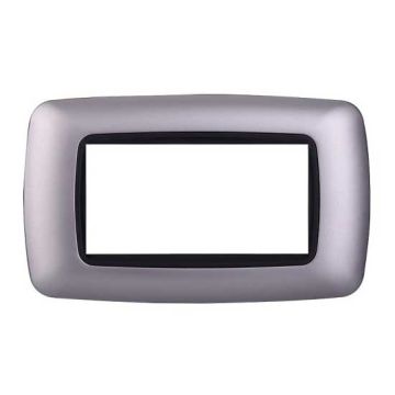 Plaque plastique arrondie 4 modules Bticino Livinglight compatible Ettroit, coloris argent - LN88406
