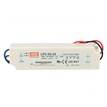 36W 24Vdc 1.5A Sortie unique de commutation d'alimentation Boîtier plastique isolé IP67 Mean Well LPV-35-24