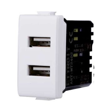 Chargeur avec 2 prises USB Type-A compatible Bticino Matix 5Vdc 2.1A couleur blanc